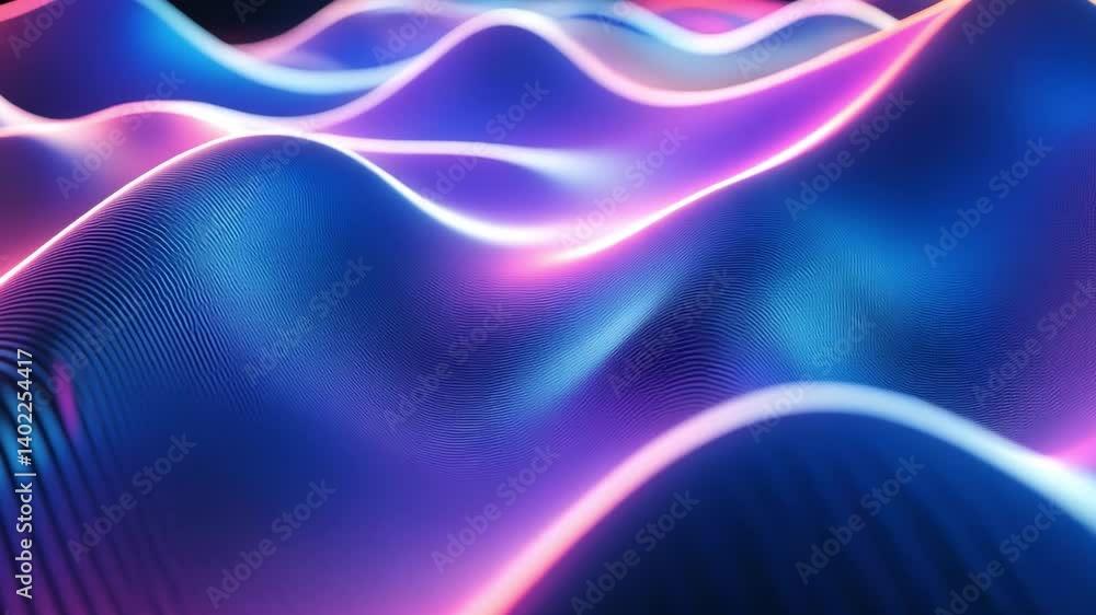 Poster vibrant abstract waves in blue and purple create smooth, fluid motion with dynamic gradients, evokin