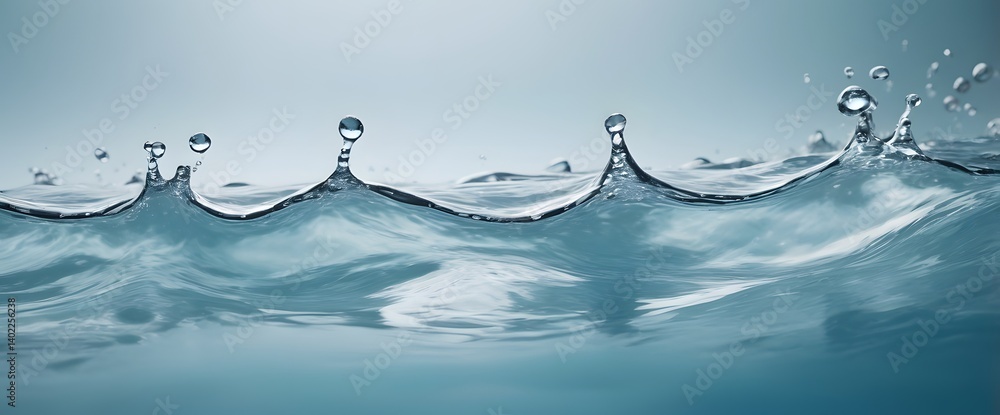 Poster water ripple texture: close-up view of a tranquil water surface with gentle ripples and small drople