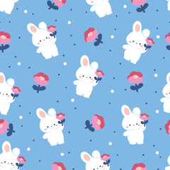 Charming Flower Gift from Cute Bunnies Pattern can be use for background and apparel design