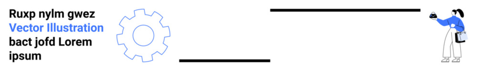 Gear symbol beside text block, person spray painting creatively, combination of ideas, effort, innovation, professionalism, teamwork, solutions functionality. Ideal for flat landing page banner