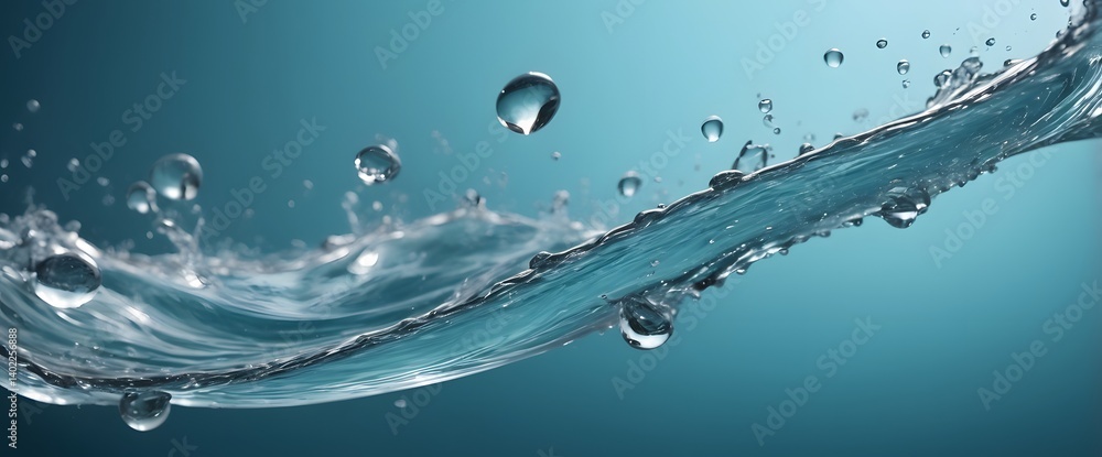 Poster water droplets and flowing stream: a mesmerizing image showcasing a dynamic stream of pure water, ad