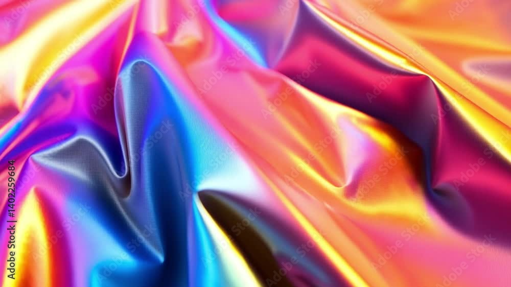 Poster vibrant iridescent fabric with smooth texture showcases stunning array of colorful hues, including p
