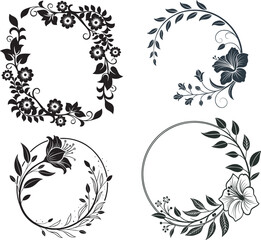 Monochromatic Floral Frame Illustration in Sketch Style