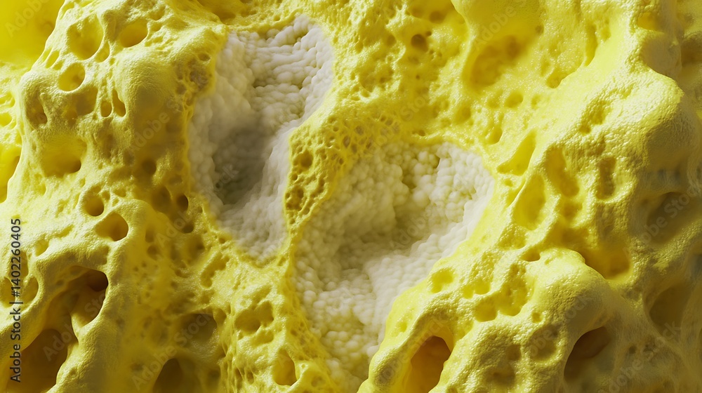 Poster close-up view of a vibrant yellow sponge showcasing intricate textures and natural patterns