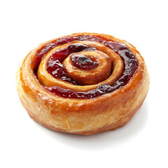 A freshly baked cherry cinnamon roll with golden crust, swirled cherry jam, and cinnamon spice