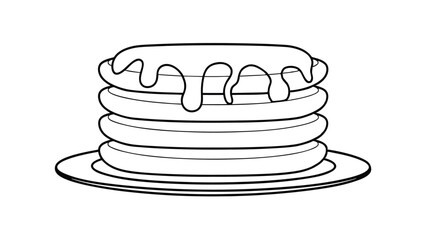 Pancakes Stack With Syrup Outline Illustration Breakfast Meal Sweet Treat Cartoon Vector Culinary Dessert Recipe