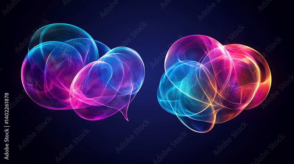 Poster colorful abstract light waves intertwining in a dark background, creating a vibrant visual effect