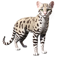 Obraz premium 3D Realistic Cartoon Illustration of a Spotted Leopard Cat with Vibrant Whiskers and Yellow Eyes