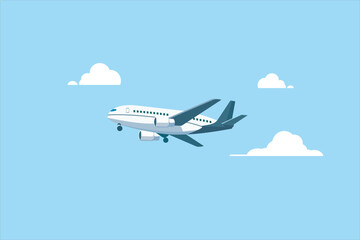 A clean and bright illustration of an airplane, depicted in white on a blue background. This image captures the essence of summer travel and simplicity in design.