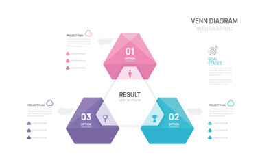 Venn diagram infographic geometric chart template for business start up presentation vector illustration.