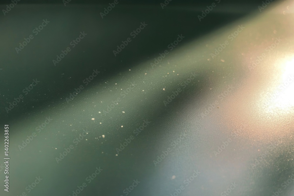 Poster soft light filters through, illuminating particles in serene gre