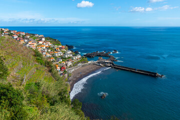 Village Seixal in Madeira, Portugal - travel background. Beautiful sunny day.