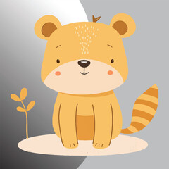 Cute cartoon, orange fur, round ears silhouettes  vector 