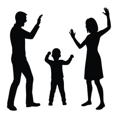 Family Conflict Silhouette: A stark silhouette depicting a family in conflict, highlighting the emotional intensity of parental discord and its impact on a child.  