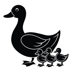 duck and ducklings illustration.
