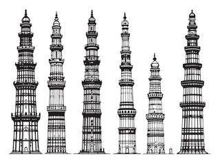 Qutub Minar Line Art Illustration