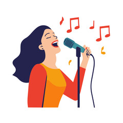 Woman Singing into Microphone with Musical Notes Illustration