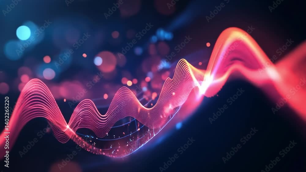 Poster abstract digital wave colorful particles and glowing energy in modern design representing sound and 