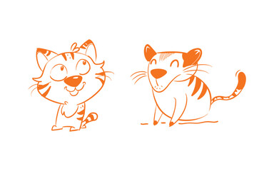 Colorful tiger doodle line art on white background, Cartoon art, tiger Silhouette Vector illustration, Logo, Symbol