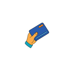 Hand holding blue credit card on white background