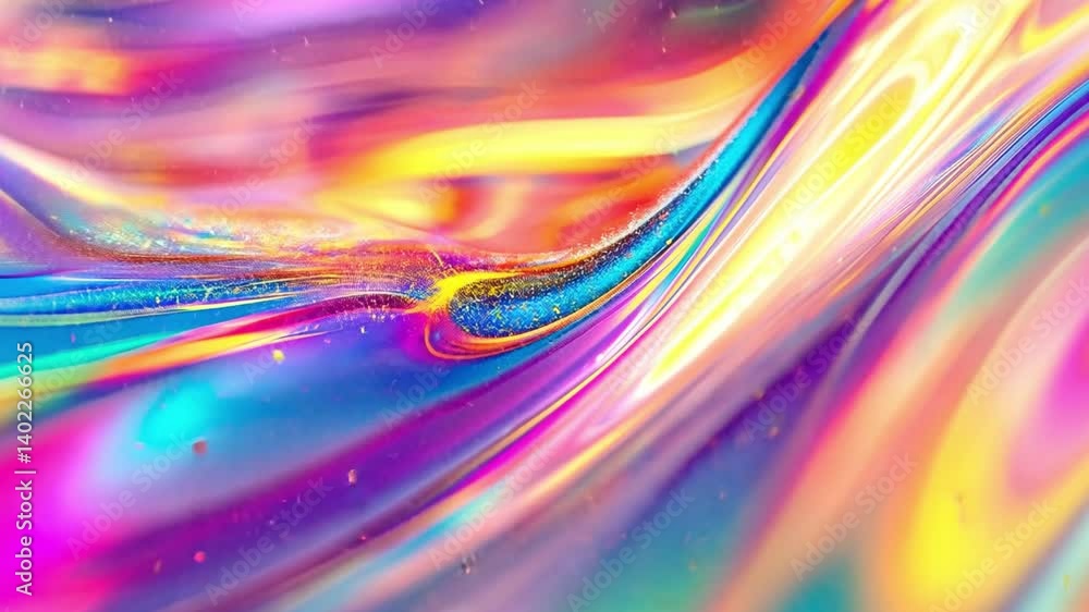 Poster vibrant abstract design featuring colorful swirl of fluid textures and patterns, where light dances 