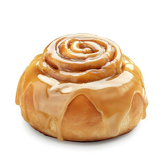 Fototapeta premium A freshly baked cinnamon bun with a golden brown sticky glaze, soft interior, and visible cinnamon swirl