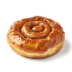 Fototapeta premium A freshly baked cinnamon bun with golden brown glaze, soft dough, and visible cinnamon swirl