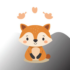 Cute cartoon, orange fur, round ears silhouettes  vector 