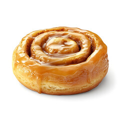 Fototapeta premium A freshly baked cinnamon roll with a golden brown sticky glaze, soft center, and visible cinnamon swirl