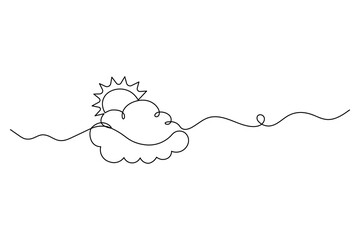Continuous cloud one line drawing and isolated outline vector illustration