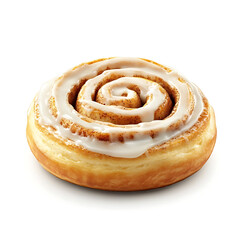 Fototapeta premium A freshly baked cinnamon roll with golden brown layers, gooey cinnamon filling, and creamy icing