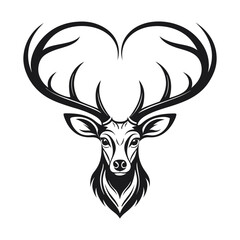 Fototapeta premium Brown deer head silhouette vector illustration shows a wild mammal with antlers