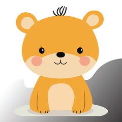 Cute cartoon bear, orange fur, round ears silhouettes  vector 