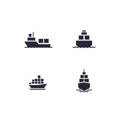 Obraz premium Set of Cargo Ship Icon Maritime Shipping Freight Logistics Global Trade Transport Nautical Commercial Harbor Industry Vector Illustration