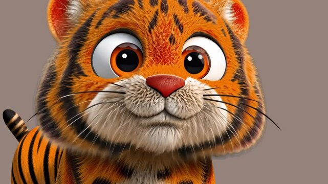 Cute cartoon tiger cub animated overlay, transparent 4K video, alpha channel, ProRes 4444