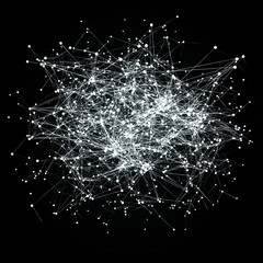 concept of connections, made of many white grainy particles, against a black background, minimal -