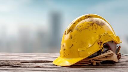 Construction helmet on solid background with copy space for labor day promotions