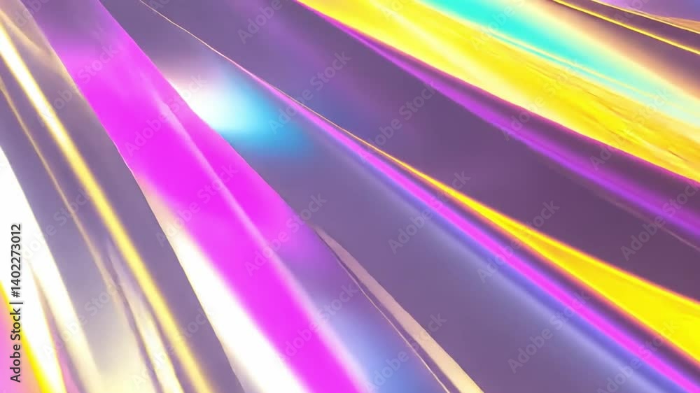 Poster Vibrant Abstract Background with Dynamic Rays of Light in Purple, Yellow, and Blue, Creating Smooth Gradients and Energetic Visual Effects.