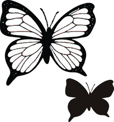 black and white butterfly silhouettes set - vector 