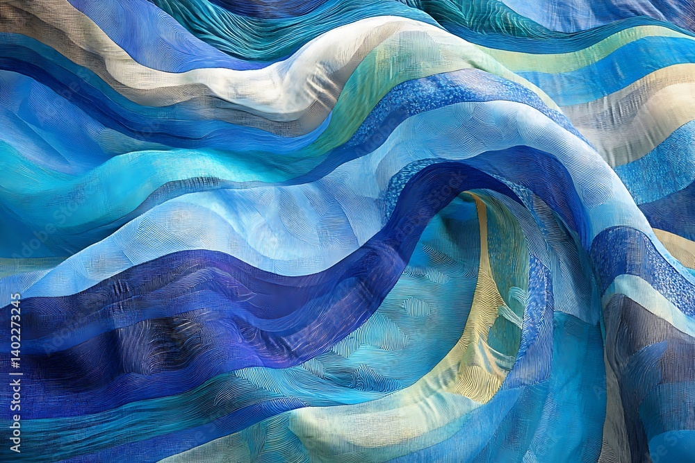Poster • artistic abstract flow with shades of cobalt and aqua in swirling patterns