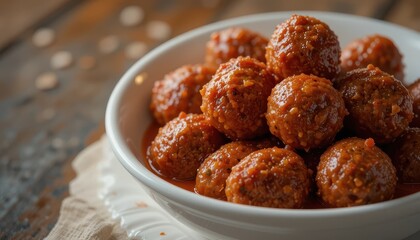 Savory meatballs home kitchen food photography cozy atmosphere close-up culinary delight