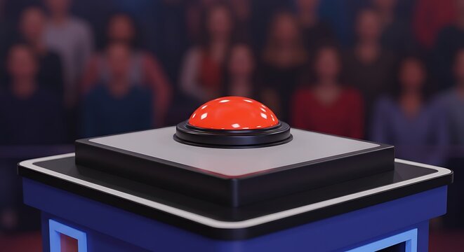 Pushing Red Button at Game Show with Audience Watching