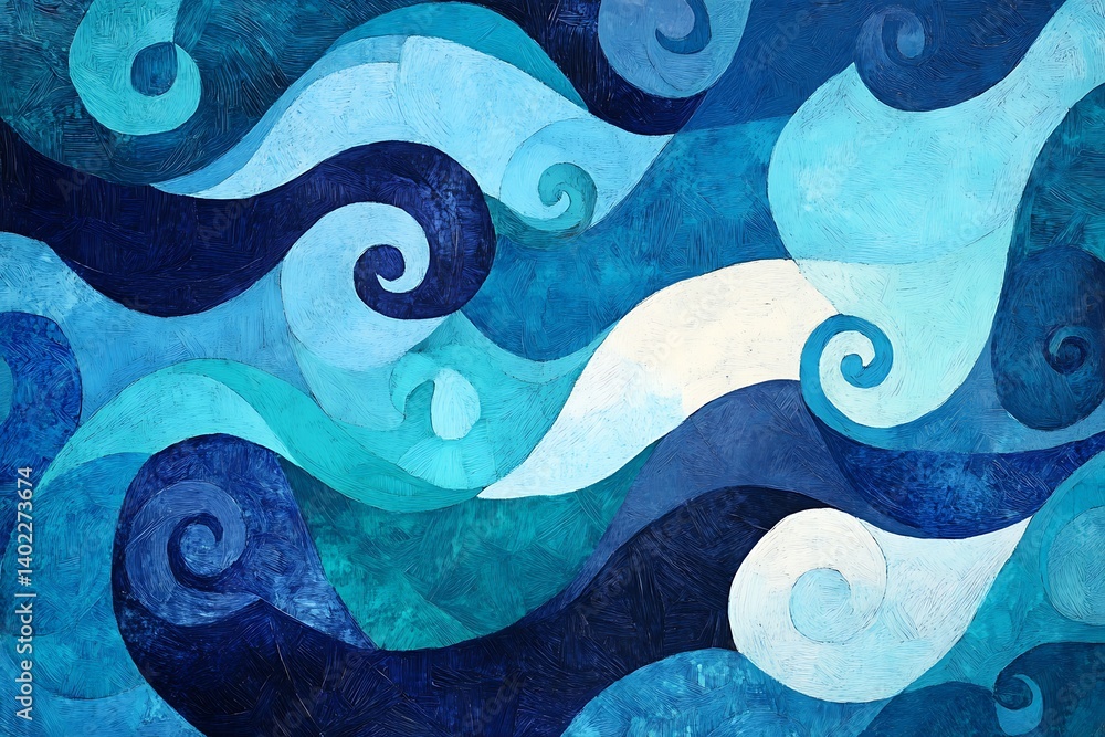Poster • artistic abstract flow with shades of cobalt and aqua in swirling patterns
