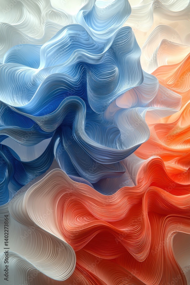 Poster abstract fluid wave pattern with red and blue color gradients in motion