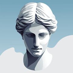 Classical Greek sculpture, marble bust, white stone, detailed facial features, wavy hair, dramatic lighting.