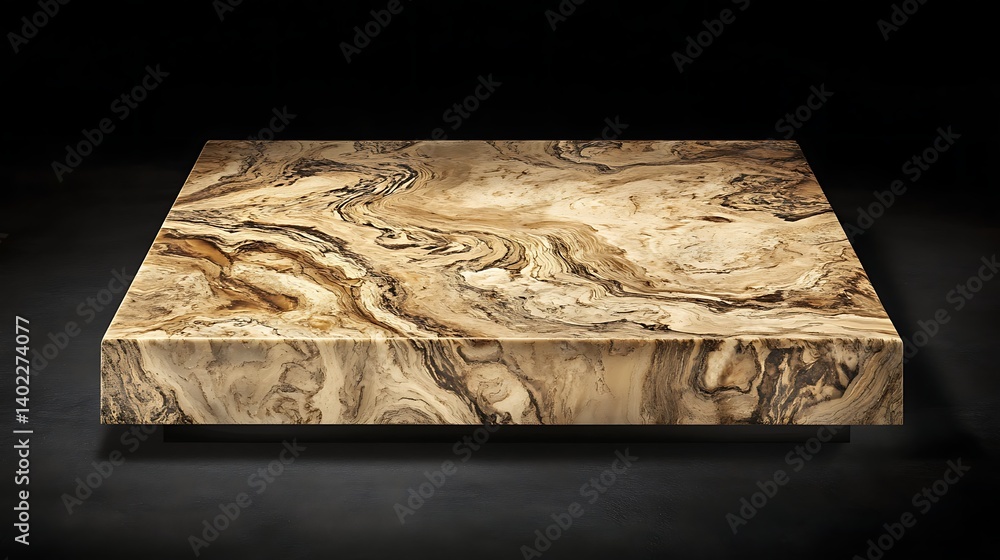 Poster elegant wooden table with intricate patterns showcased against a dark background, highlighting its c