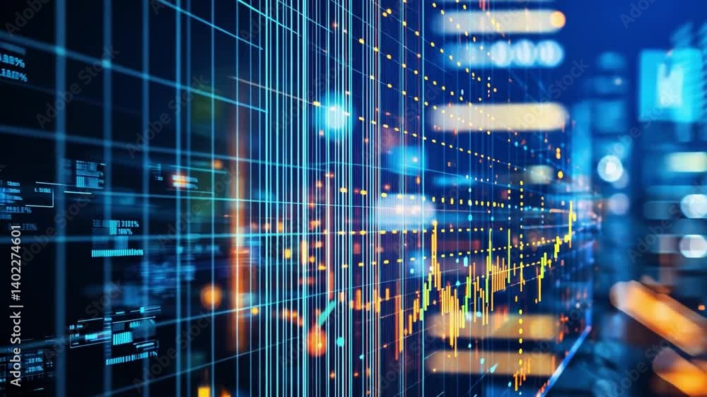Poster digital data visualization financial analysis of stock market trends with abstract technology and fu