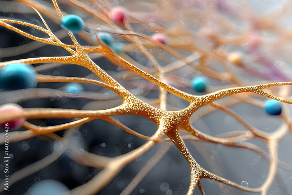 Poster intricate neural network close-up on abstract background
