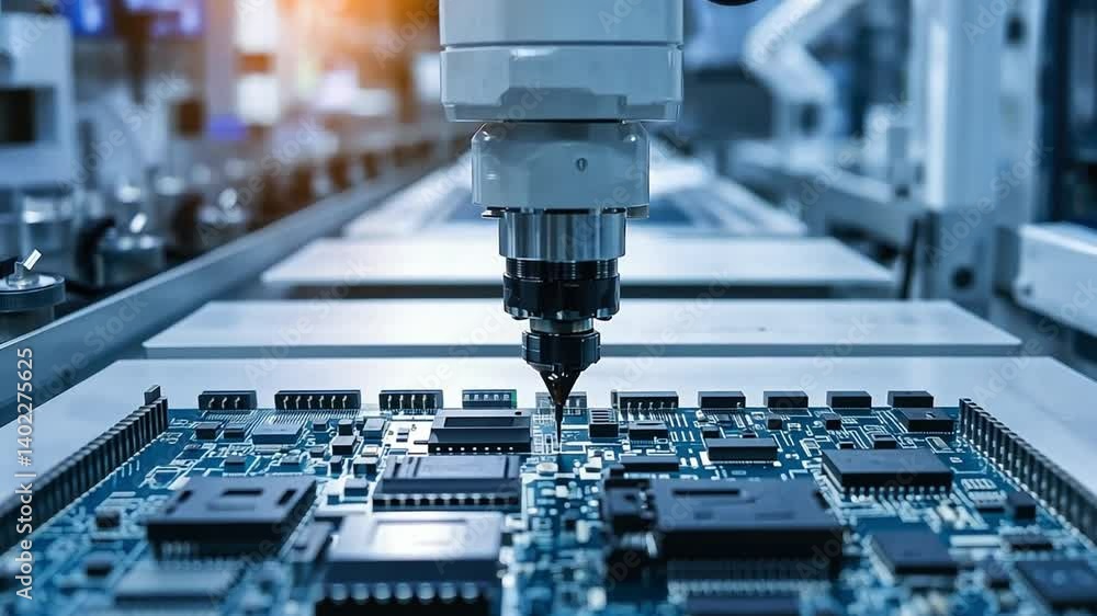 Aufkleber automated machinery and robotic arms showcase precision assembly of circuit boards in modern electro