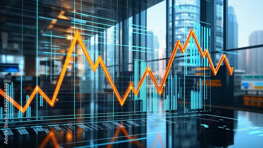 Aufkleber modern office data analytics digital financial graph showcasing upward trend and growth in technolog